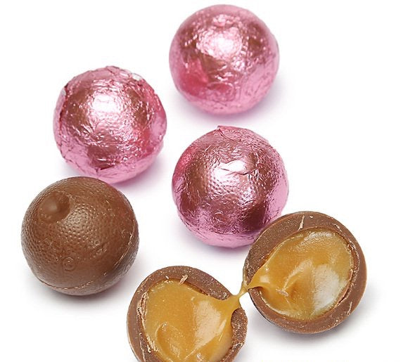 CARAMEL FILLED CHOCOLATE BALLS - BRIGHT PINK